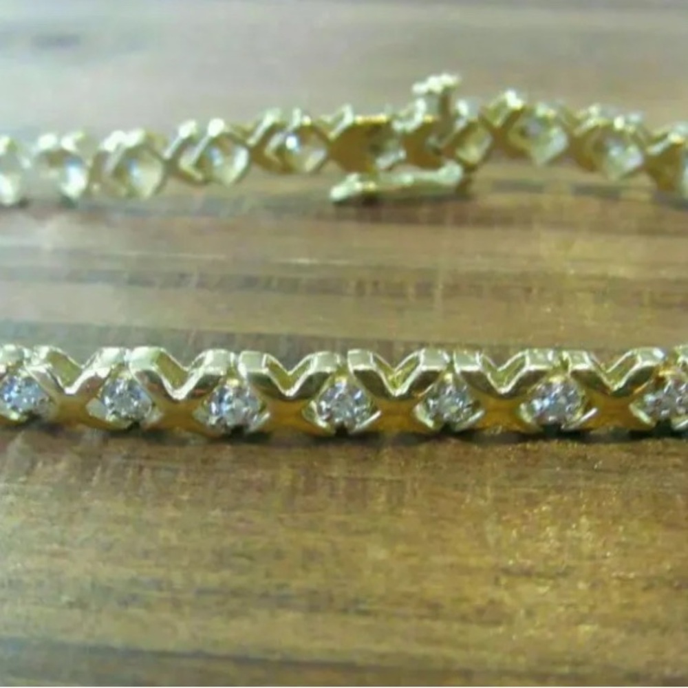5.50 Ct Real Moissanite 14k Yellow Gold Over Women's "XO" Tennis Bracelet Silver